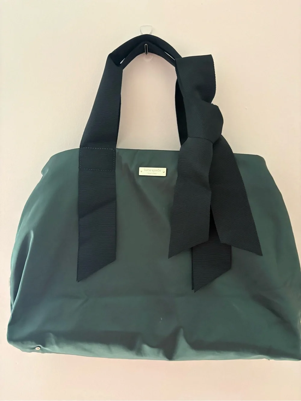kate spade Forest Green Tote with Black Ribbon Handles